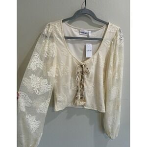 Willow & Root Ivory Lace Corset Top Womens Large Boho Cottagecore Long‎ Sleeve
